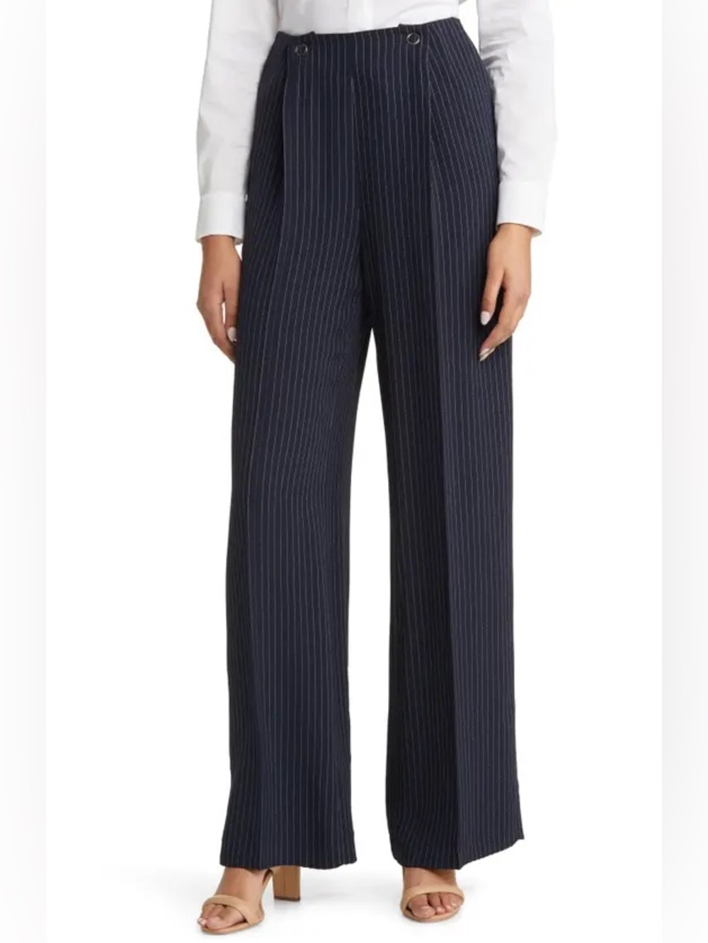 Hugo Boss NWT TAPITO PINSTRIPE HIGH WAIST WIDE LEG PANTS PATTERNED BLUE Sz 14